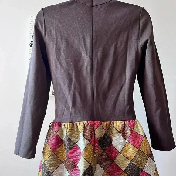 NWT Y2K Alice + Olivia Chocolate Brown Checkered Turtleneck Mini Dress M - Picture 8 of 13